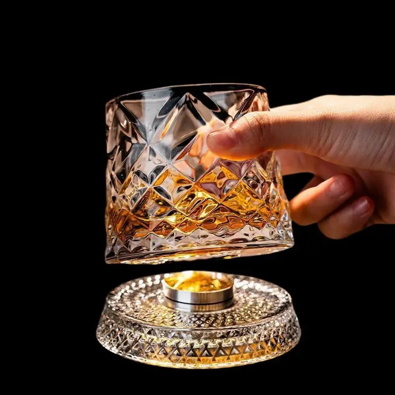 【Whiskey Glasses Rotating Whisky Glass With Glass Base 360 Rotate Degrees Crystal Rum Glass For Cocktail Party Drinking】