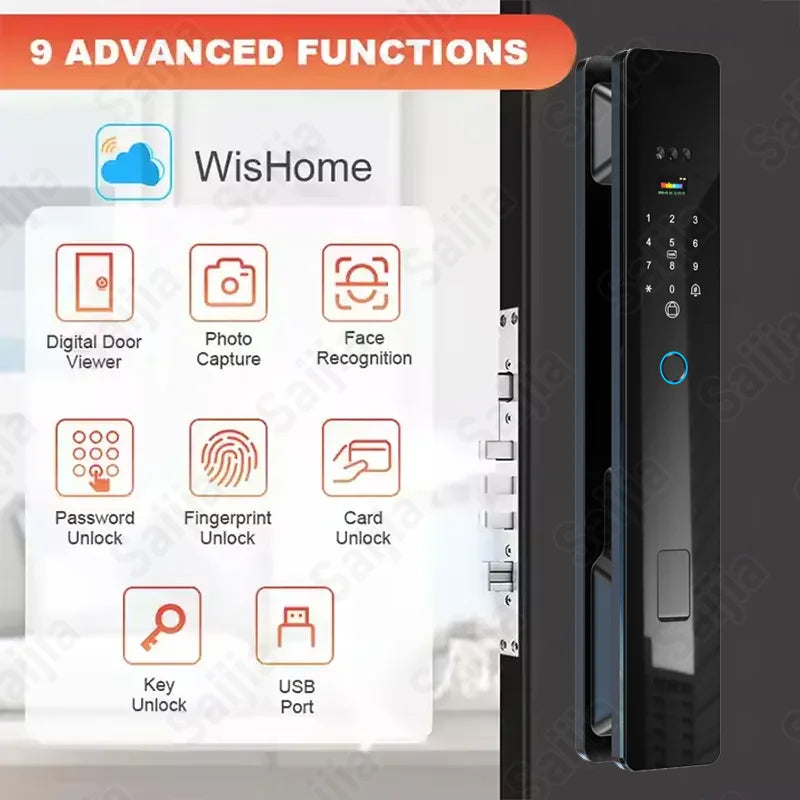 3D Face Fingerprint Recognition Digital Lock Waterproof WiFi Smart App-controlled Keyless Door Aluminum Alloy Electronic Door