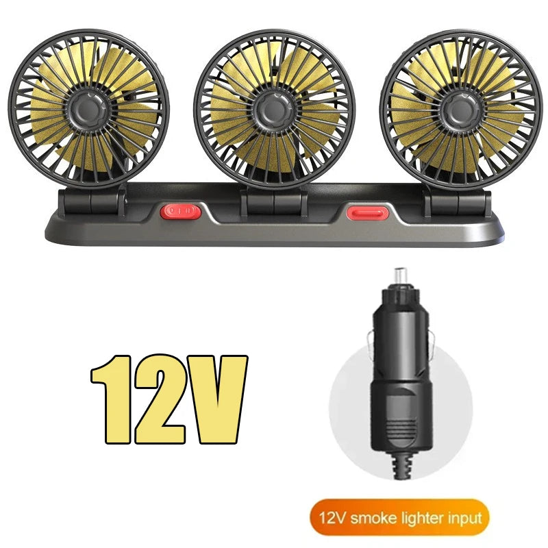 1/2/3 Head Car Fan Summer Air Cooler USB/12V/24V Adjustable 2 Speeds Silent Fan for Home Desk Office & Car