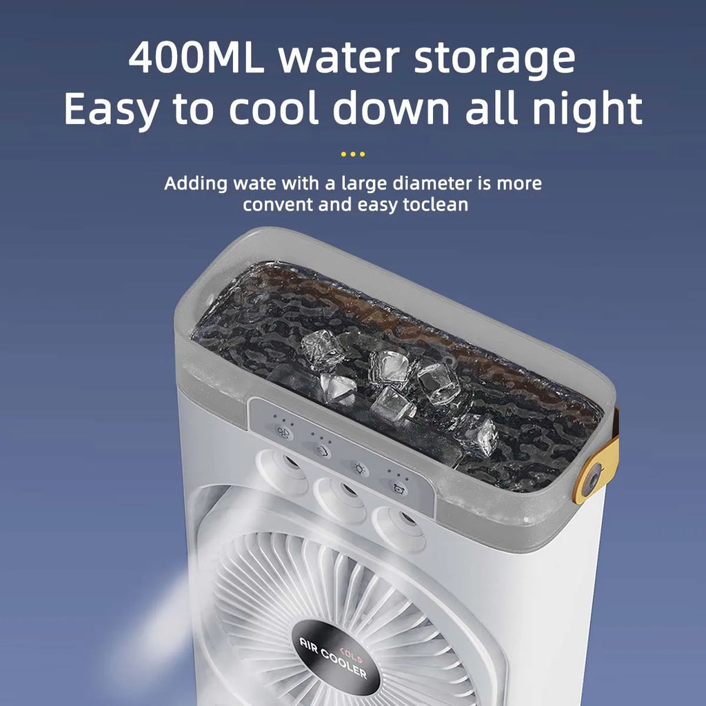 Summer Cooling Fan USB Electric Fan Portable Humidifier LED Night Light 3-in-1 Fan Air Conditioner Suitable for Home and Office