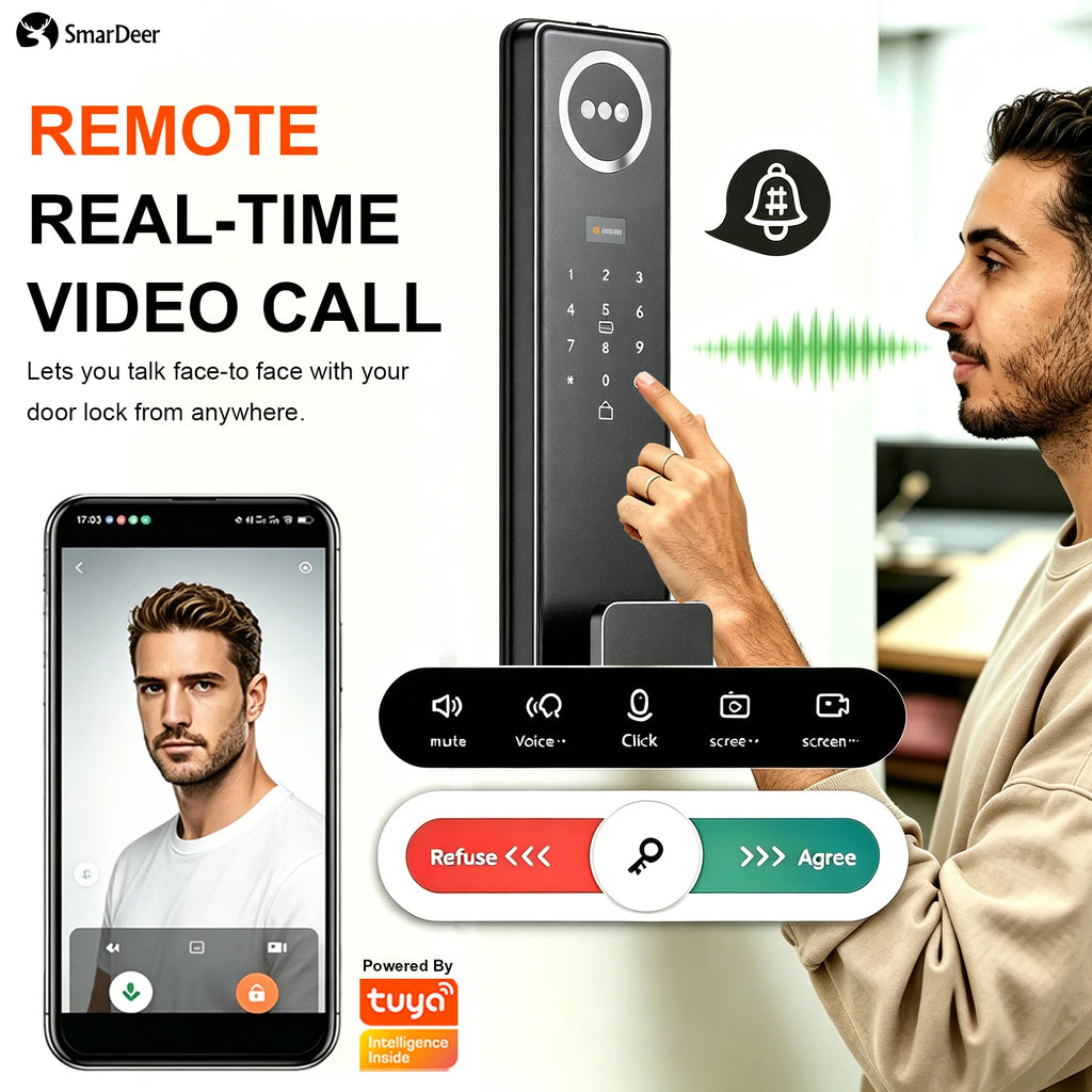 3D Face & Palm Vein Smart Door Lock IP65 Waterproof Tuya Video Call Biometric Fingerprint Electronic Lock for Home Front Door