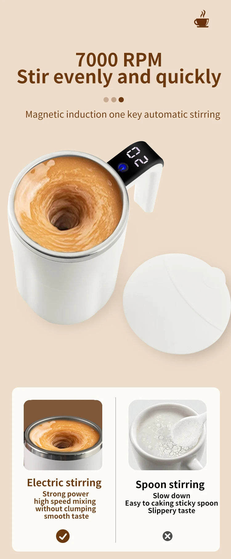 380ML Mini Electric Coffee Self Mixing Mug IP67 Waterproof Food Safe Coffee Mug USB Rechargeable Automatic Magnetic Cup For Tea