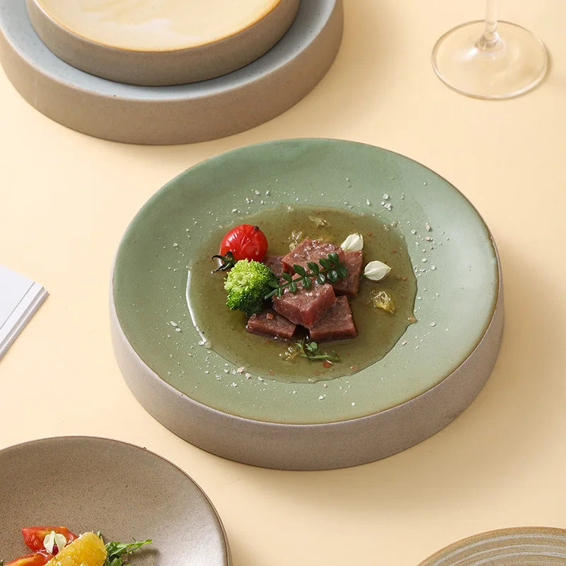 Vintage Round Ceramic Plate Creative Dessert Dim Sum Plate Pastry Plate Steak Plates Sushi Plates Molecular Cuisine Tableware