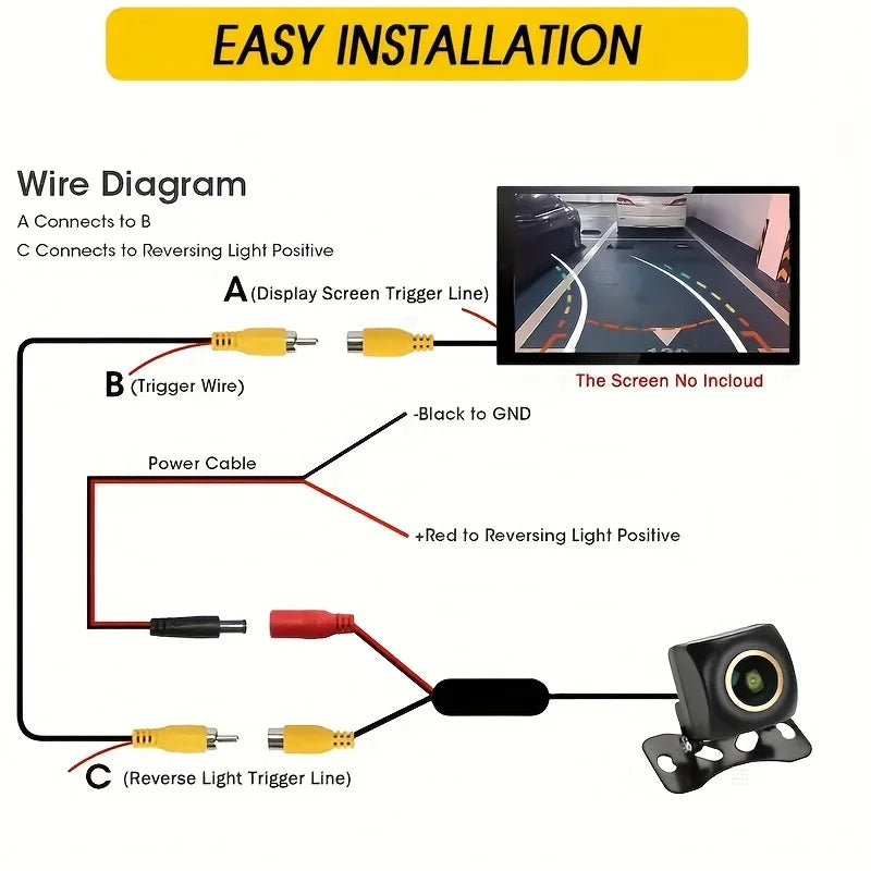 HD Backup Camera with Dynamic Trajectory Guide Lines, Full Color Night Vision Wide Angle Fisheye Lens for SUV, Truck, RV, Camper
