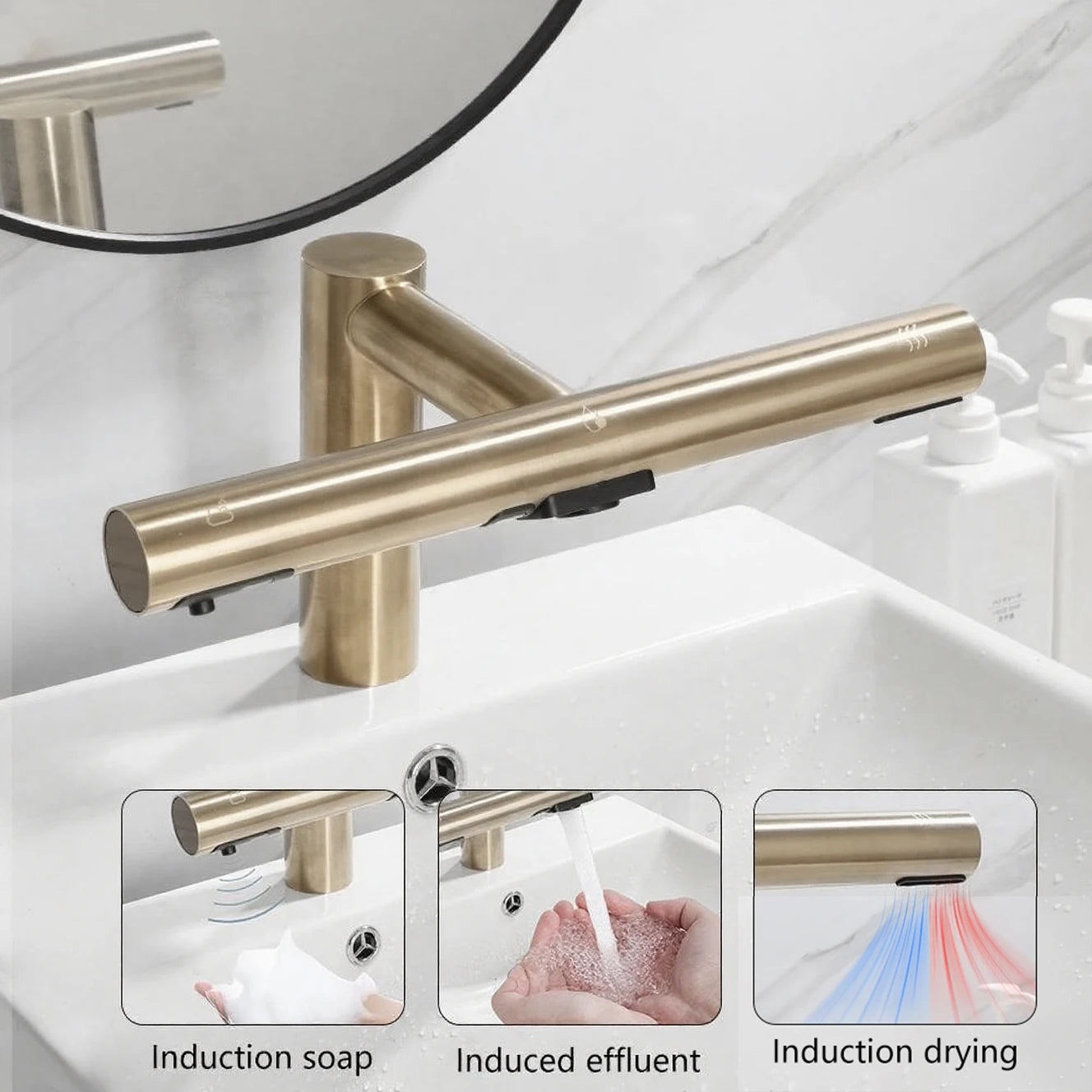 KEMAIDI Bathroom Faucets 3 in 1 Design Automatic Soap Dispenser Powerful Hand Washing Bathroom Hands Dryer Drying Machine Air