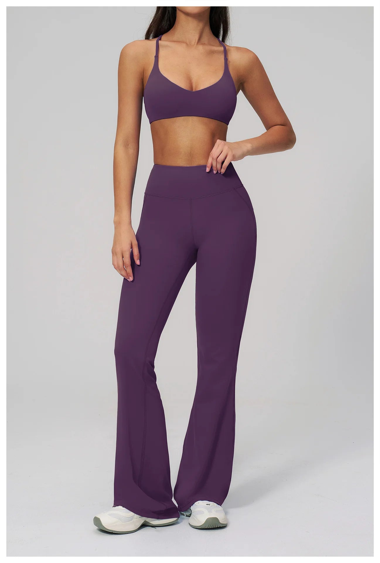 2PCS Flared Pants Yoga Set Women's Tracksuits Gym Fitness Outfits Sports Sets Female Shockproof Sports Bra Yoga Workout Clothes