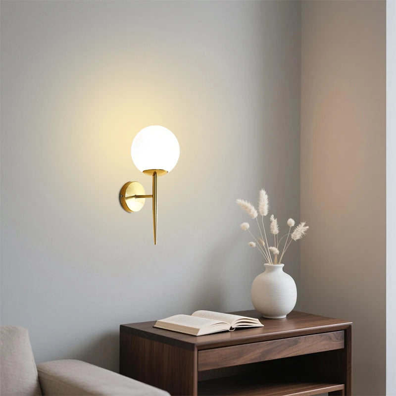 Modern Led Wall Lamps Indoor Golden Wall Lights with Milky PVC Round Ball Bedside Wall Lights Double G9 Bulbs with Light Bulb