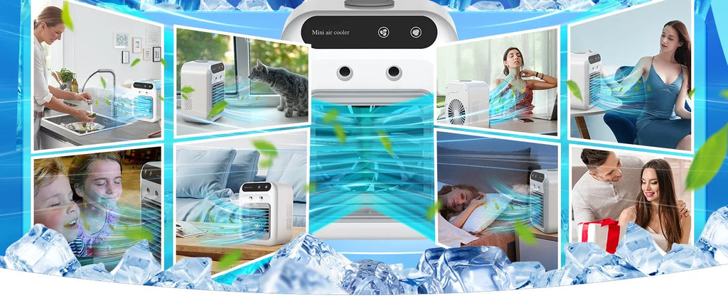 Portable Air Conditioners,3-In-1 Cooling Fan Air Conditioner with 2-Speed,Built-In 1800mah Battery,Air Cooler for Home&Outdoor