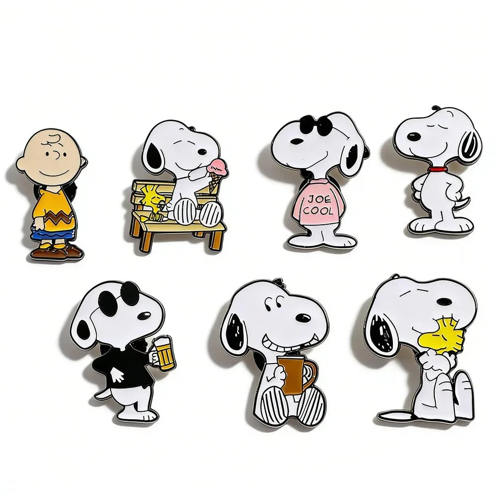6/7/8/10Pcs Snoopy Enamel Pin Set Cartoon Charlie Brown Woodstock Brooch Lapel Pins for Backpack Clothes Badge Cute Fans Gift