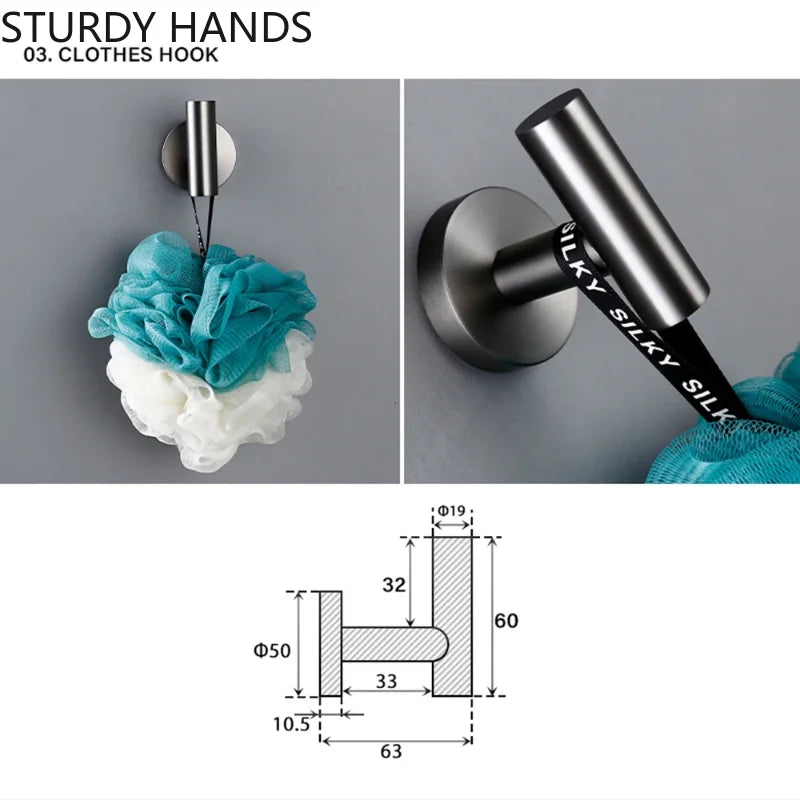 Bagnolux Stainless Steel Gun Gray Black Polished Chrome Brushed Gold Hanger Hook Towel Bar Paper Holder STURDY HANDS