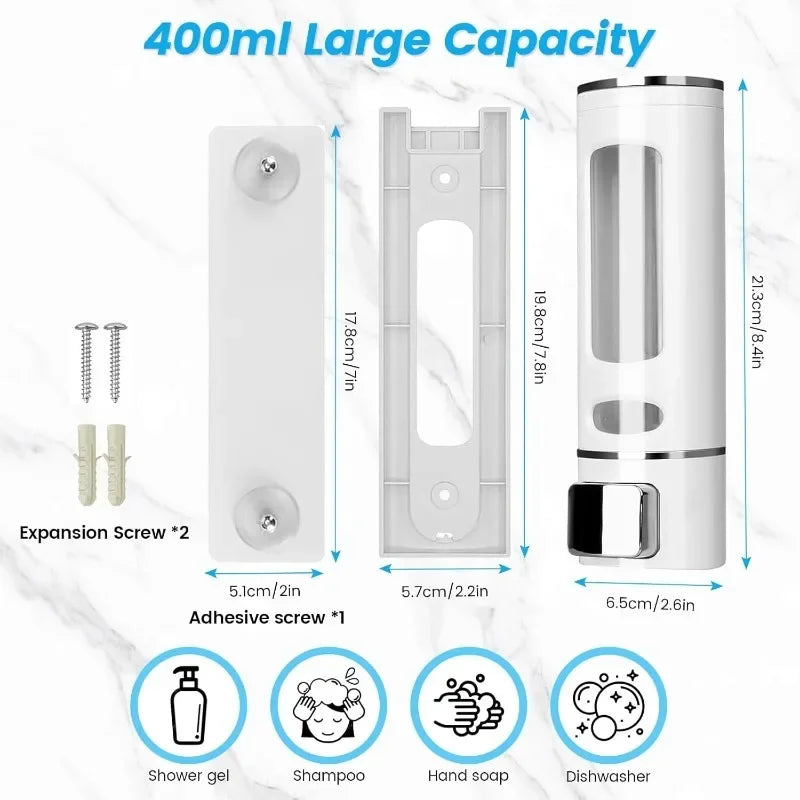 Liquid Soap Dispenser 400ml Wall Mounted Refillable for Bathroom Kitchen Hotel Shower Gel Lotion Pump for Toilet Bathroom Hotel