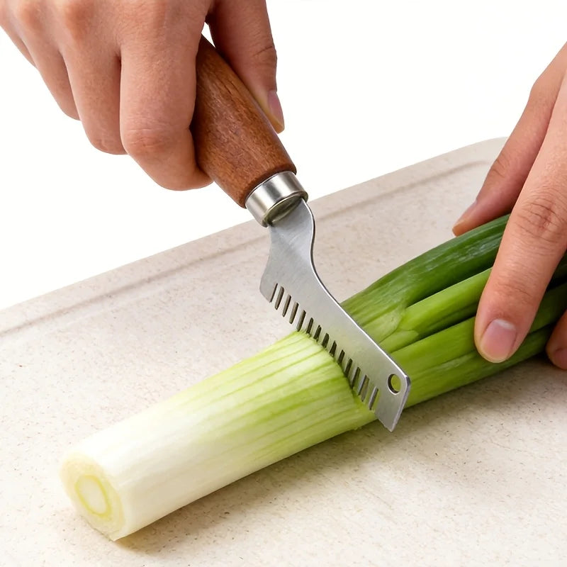 Stainless Steel Green Onion Slicer Knife Wooden Handle Scallion Shredder Vegetable Cutter Chopper Kitchen Gadgets Cooking Tool
