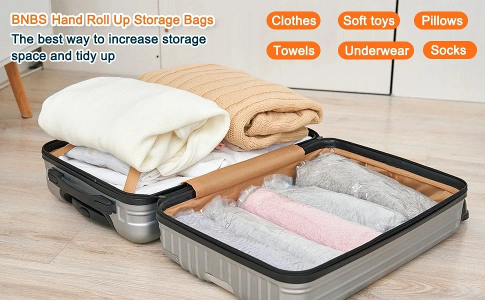 Travel Compression Bags, Roll Up Travel Space Saver Bags for Luggage, Cruise Ship Essentials Cothes, Folding Compressed Bag