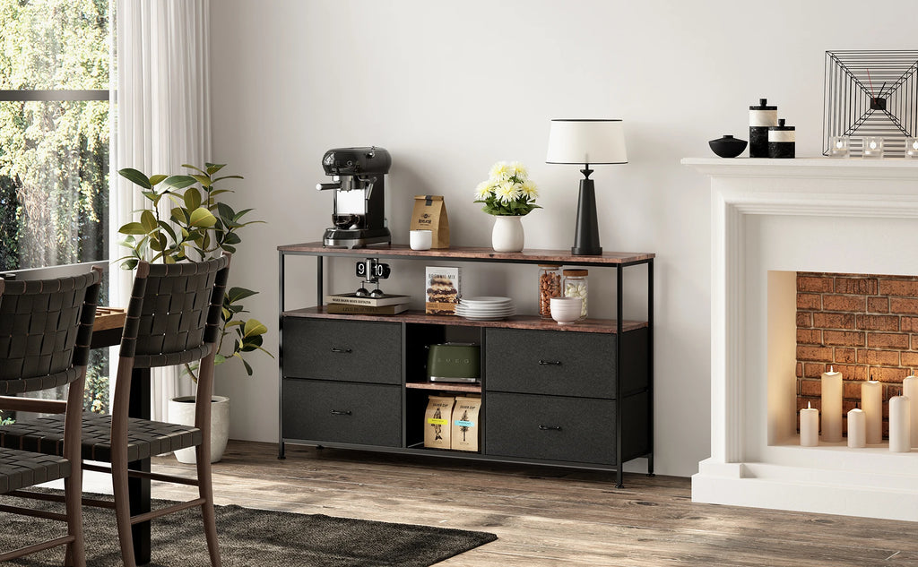 Rosahqnda TV stand with 4 drawers, TV cabinet, , adjustable shelves, TV table, TV cabinet living room furniture