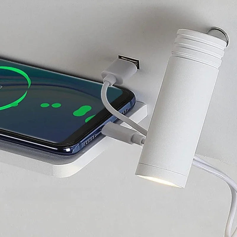 Multi functional wall lamp with switch, USB interface, LED mobile phone wireless charger, reading wall lamp, bedroom night light