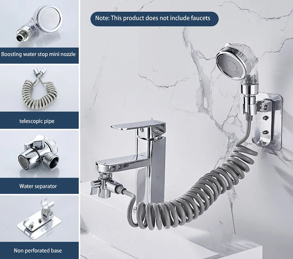 Faucet External Shower Extender Washbasin Swimming Pool Shampoo Shower Handwashing Bathroom Shower Booster Nozzle Kit
