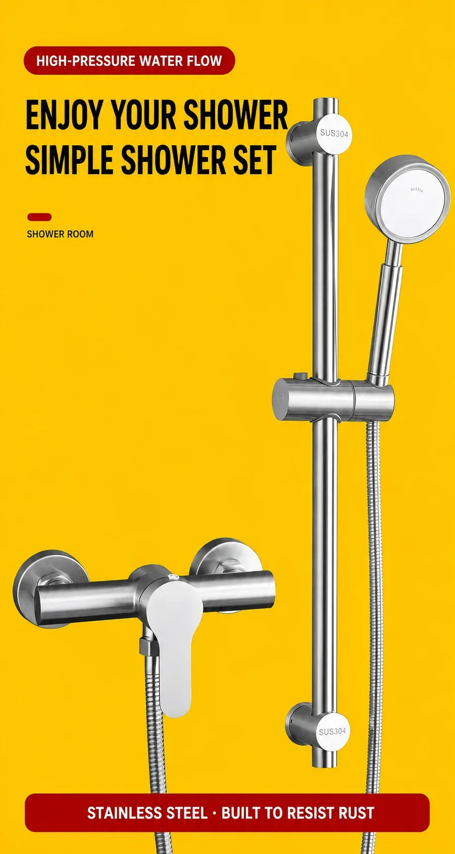 Stainless Steel Concealed Shower Mixer Valve Wall Mount Hot Cold Water Mixing Tap for Bathroom