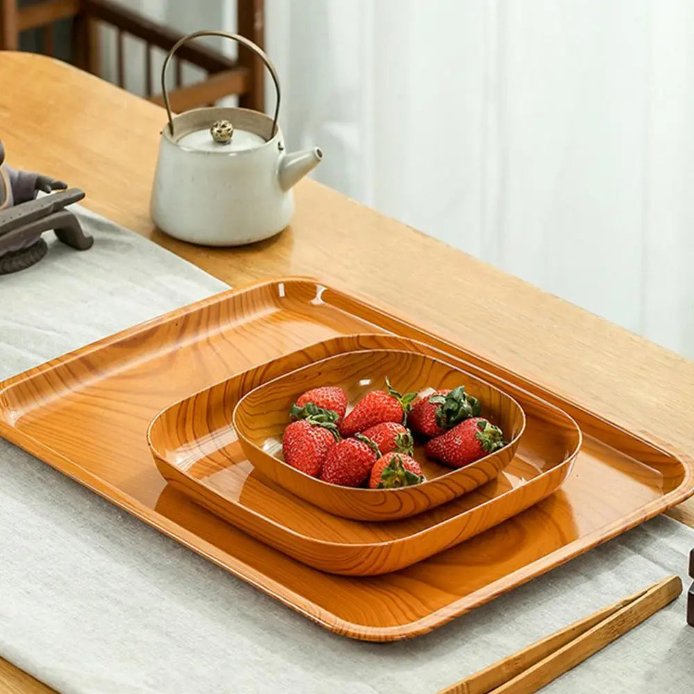 Kitchen Imitation Wood Grain Plastic Square Plate Japanese Afternoon Tea Fruit Dish Tea Tray Plastic Bone Dish Kitchen Tableware