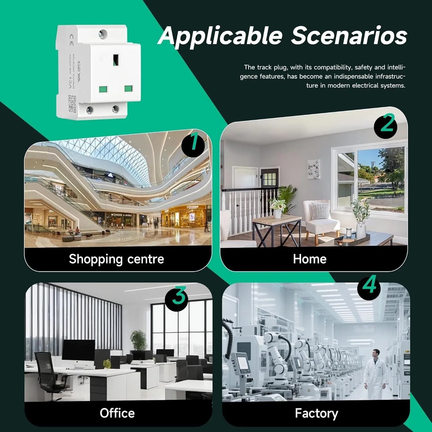 GEYA EU/US Type DIN Rail Socket Mount Modular Power Socket Single AC Outlet Built in Protective Outlet for Distribution Panel