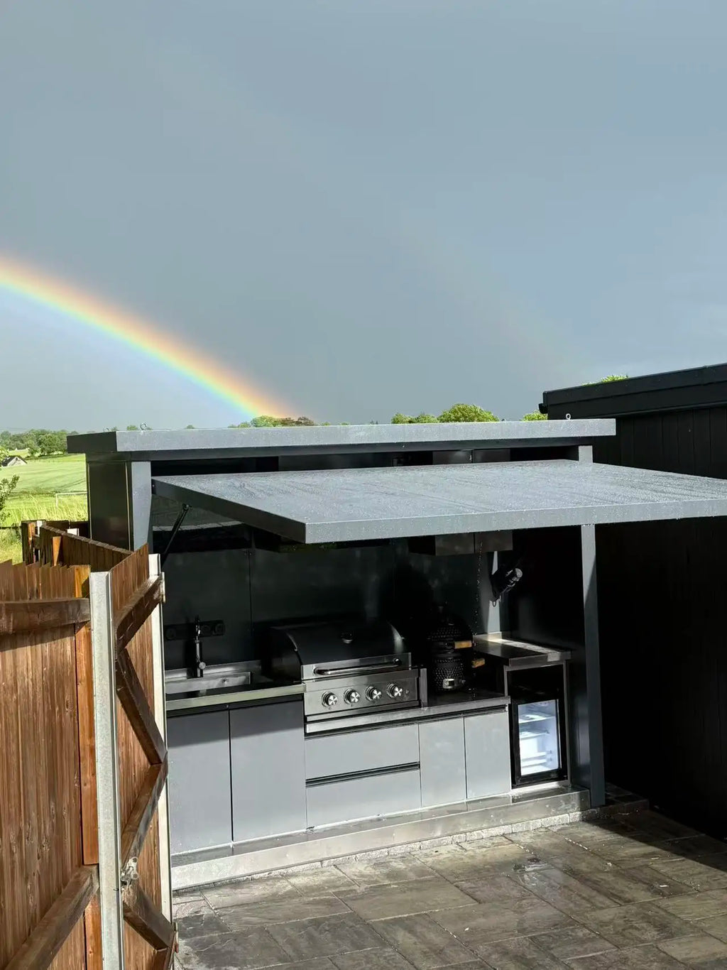 Customized Garden Outdoor Kitchen Sink Unit with Faucet and Drainboard for Food Cleaning Setup backyard patio camping cooki