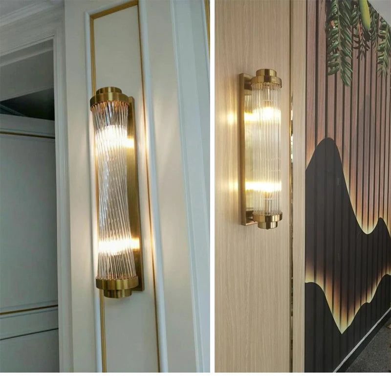 Luxury Led Wall Lamp For Living Room Brushed Gold Bedroom Scones Modern Creative Design Light Fixture Home Decor Glass Lighting