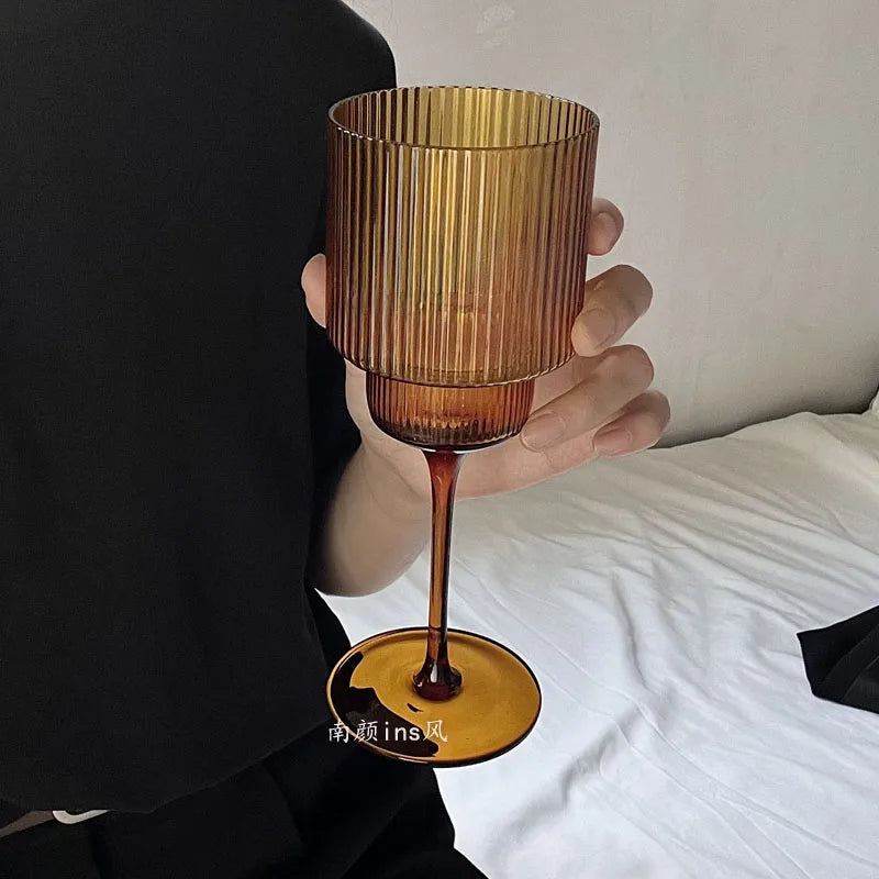 350ml Color Nordic Stripe Goblet Wine Glasses Red Wine Glasses Cocktail Juice Sparkling Water Glasses Party Wedding Barware