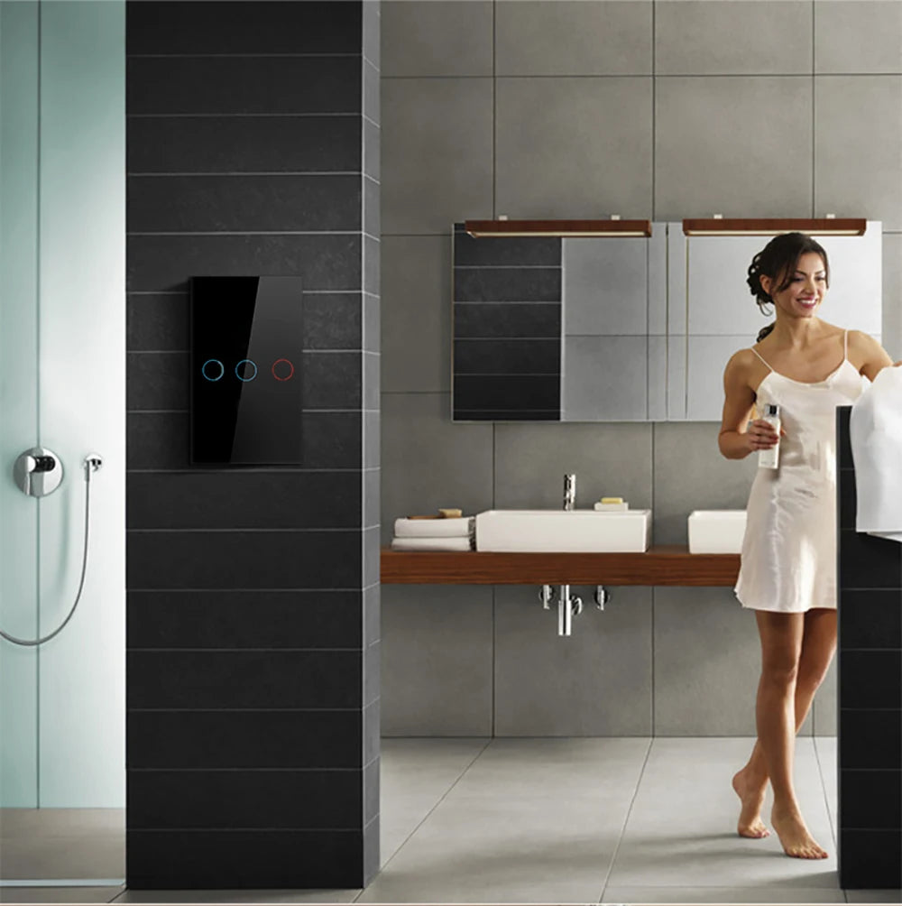 European AC100-240V Tempered Black White Crystal Glass Touch Switch Panel Wall Light Sensor Button 1/2/3 Gang 10A Interrupt