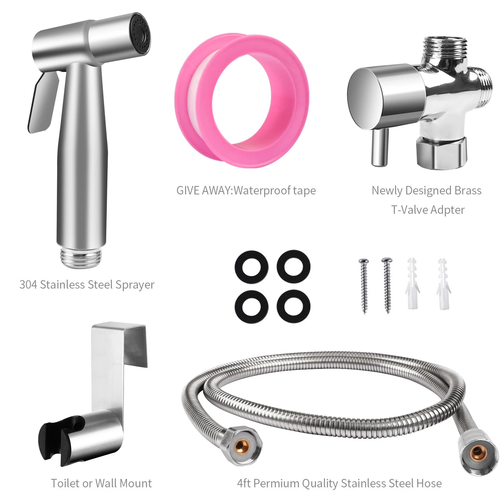 Handheld Stainless Steel Bidet Sprayer for Toilet Faucet Spray Gun Adjustable Water Pressure With Hoses for Feminine Wash US/UK