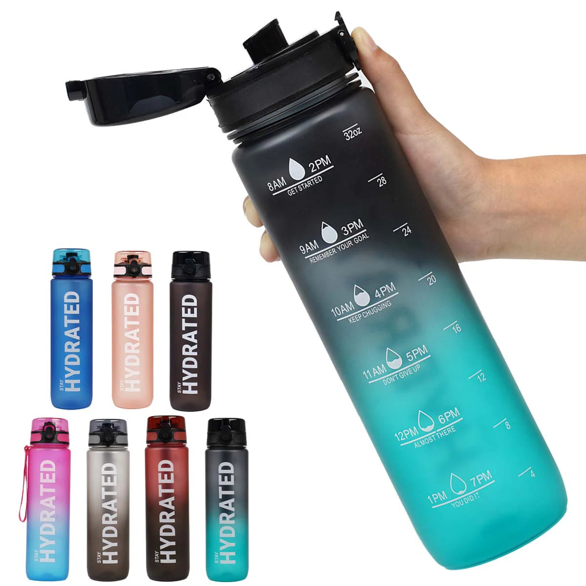 1pc 1000ml large capacity transparent plastic water bottle with cap and handle, multiple colors available, suitable for outdoor,