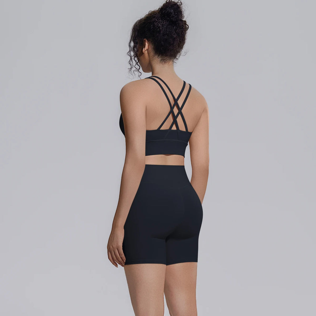 2PCS/set Yoga Set Summer Breathable Running Cycling Backless Sports Bra High Waist Peach Buttocks Fitness Shorts Gym Yoga Set