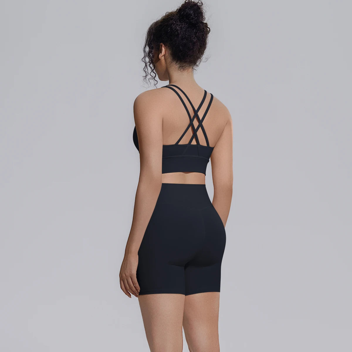 2PCS/set Yoga Set Summer Breathable Running Cycling Backless Sports Bra High Waist Peach Buttocks Fitness Shorts Gym Yoga Set