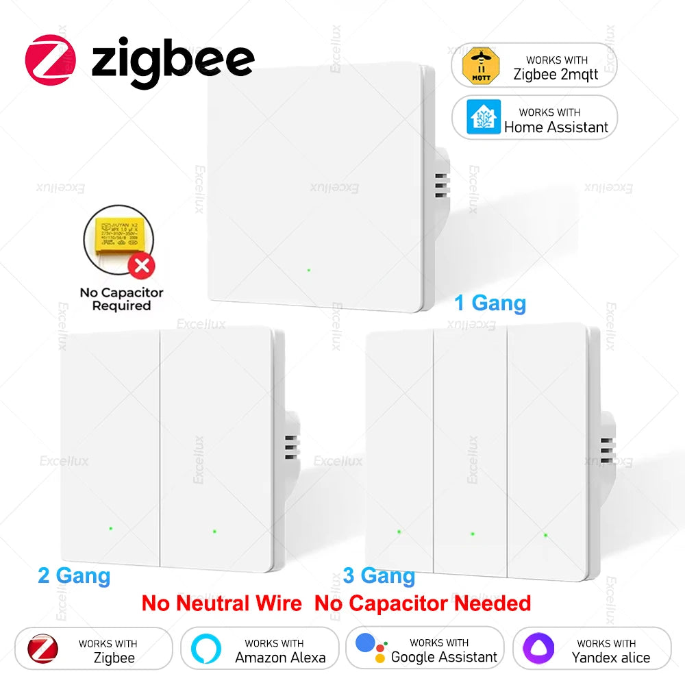 ZigBee Smart Light Switch No Neutral Wire No Capacitor Needed Wall Light Switch Works With Home Assistant Zigbee Gateway 2mqtt