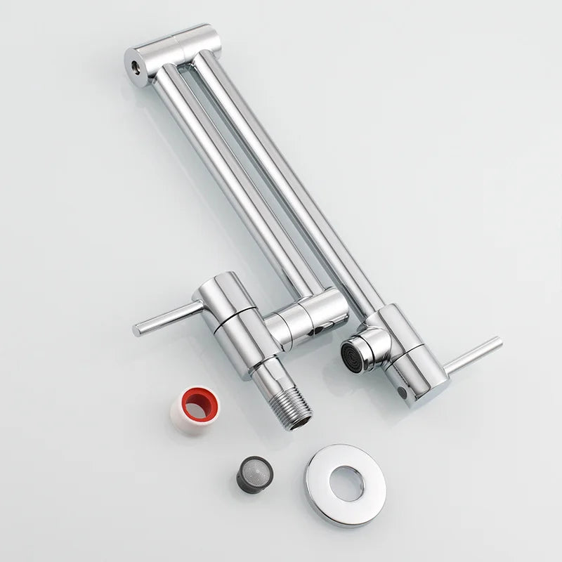 Brass Pot Filler Tap Wall Mount Foldable Kitchen Faucet Single Cold Single Hole Sink Tap Rotate Folding Spout Chrome Gold Black