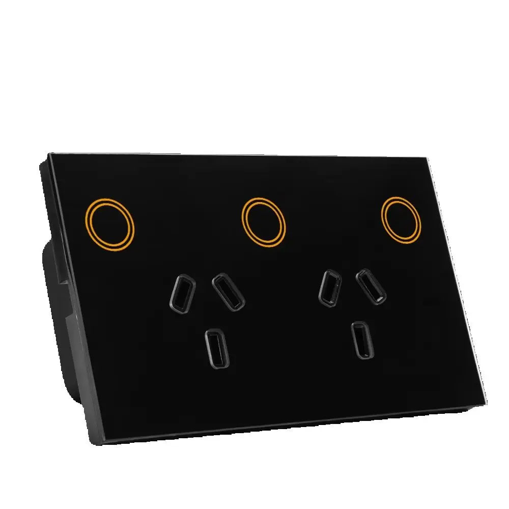 Customize Standard Wifi 2.4G 2400W Tempered Glass Panel Tuya App Smart Dual Power Point GPO Wall Socket