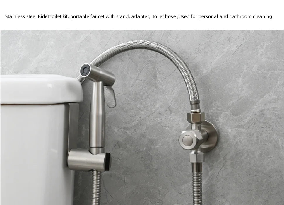 Stainless steel Bidet , toilet kit, portable faucet with stand, 3/8adapter,  toilet hose Used for personal and bathroom cleaning