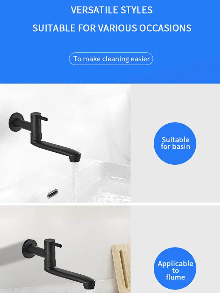 Single Cold Faucet Wall Outdoor Mop Pool Faucet Copper Brass Wall Mount Bathroom Sink Faucet Rotatable WB1141