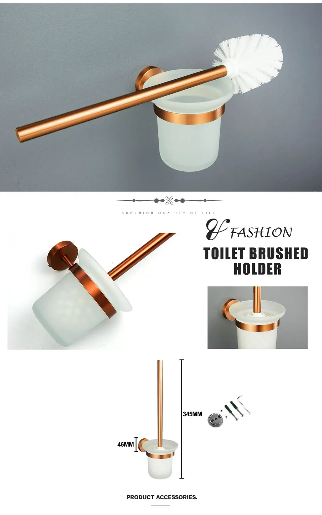 High-quality Brushed Rose Gold 304Stainless Steel Beautiful Wall Hook Toilet Paper Holder Towel Bar Bathroom Accessories