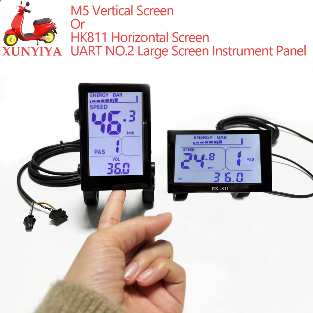 DC 24V 36V 48V 60V E-bike LCD Display Screen, Vertical M5 or Horizontal HK811 Screen for UART NO.2 Serial Communication Protocol