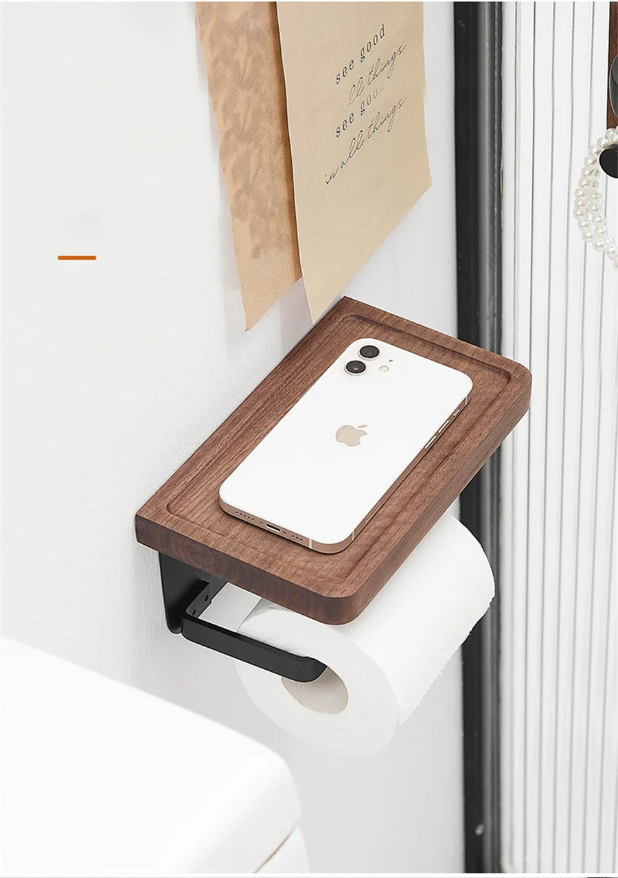 Wooden Toilet Paper Holder With Shelf Wall Mount Rustproof Matte Black Toilet Paper Holder Wall Mount Toilet Paper Roll Holder