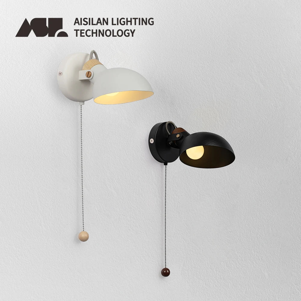 LED Wall Light Replaceable E14 Bulb With Pull Chain Switch Matte Metal Directional Wall Lamp For Bedside Living Room Hotel