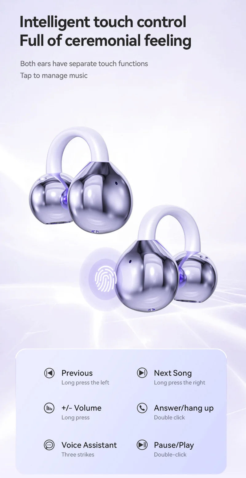 Lenovo Open Ear Clip On Headphones Wireless TWS Earbuds Noise Reduction Low Latency LED Display for Sports Running Gaming
