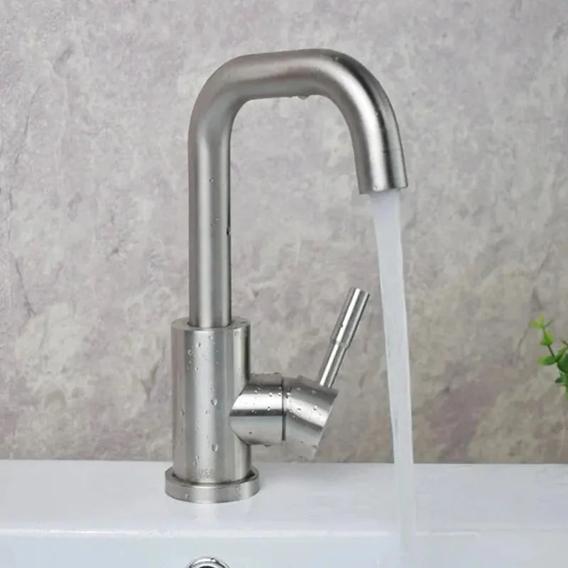 304 Stainless Bathroom Basin Faucet Steel Hot Cold Wash Mixer Crane Tap 360 Rotation Sink Faucets Single Lever Tap For Bathroom
