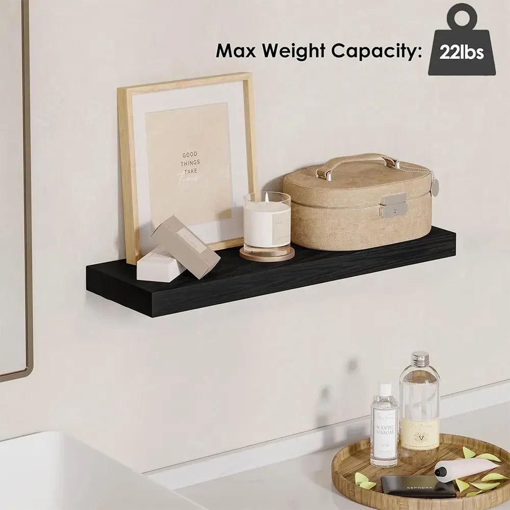 1pc Wall Mounted Floating Shelves Wooden Deeper Storage Shelf Multi Functional Thicker Bathroom Shelves