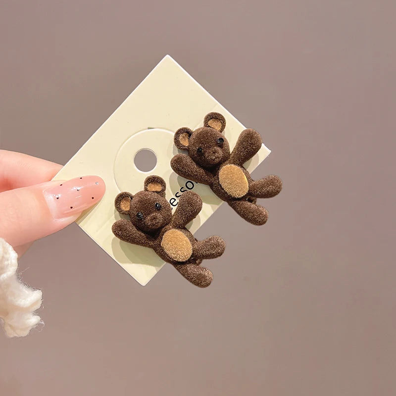 Cute Cartoon Bear and Rabbit Hair Clips for Girls, Adorable Animal-Shaped Side Duckbill Clips, Sweet Children's Hair Accessories