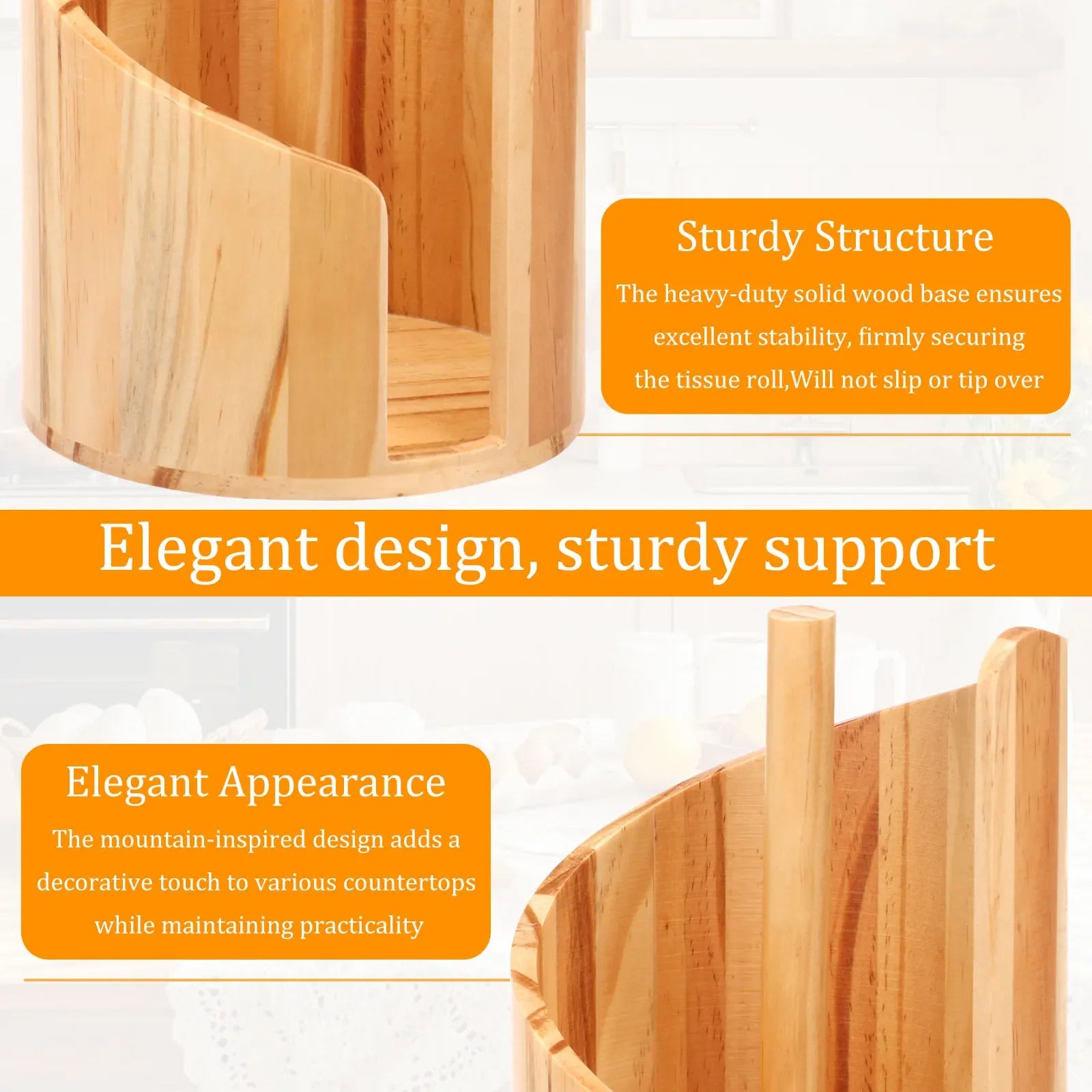 New Paper Towel Holder Wooden Kitchen Spiral Roll Paper Holder Anti-Skid Tissue Vertical Stand Countertop Bathroom Decoration