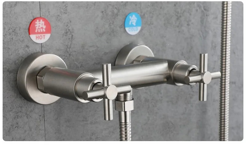 Wall-Mounted Shower Faucet Stainless Steel Bathtub Faucet Cross Handles Dual Control Hot And Cold Water Valve Nozzle Tap G1/2in