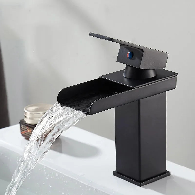 Waterfall Wide Mouth Stainless Steel Faucet Hot and Cold Above Counter Basin Wash Basin Home Bathroom Basin Faucet