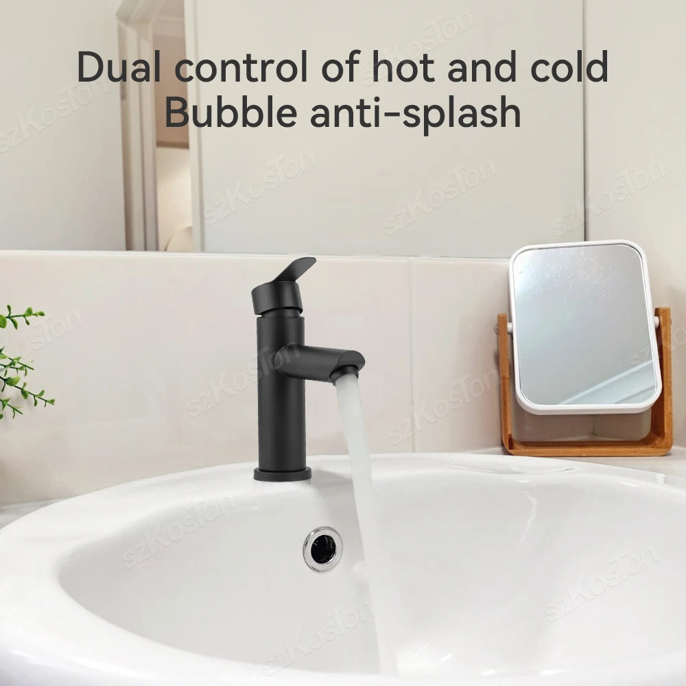 Bathroom Faucet Hot Cold Sink Faucet Single Hole Round/Square Stainless Steel Tap Deck Mounted Bathtub Counter Basin Faucet