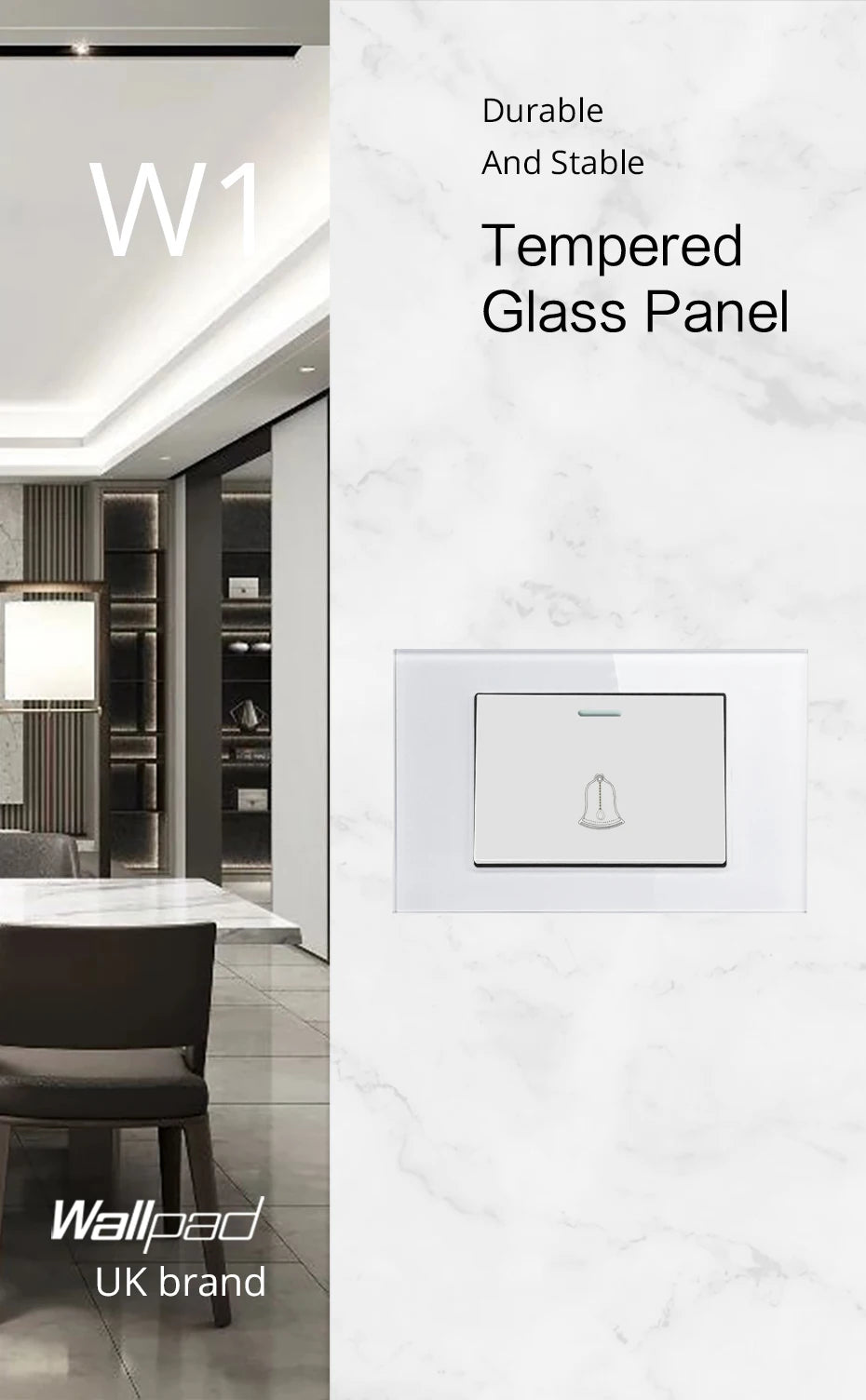 Doorbell Reset Wall light Switch Wallpad Tempered Glass Panel Push Button 118*75mm 16A AC 110-250V