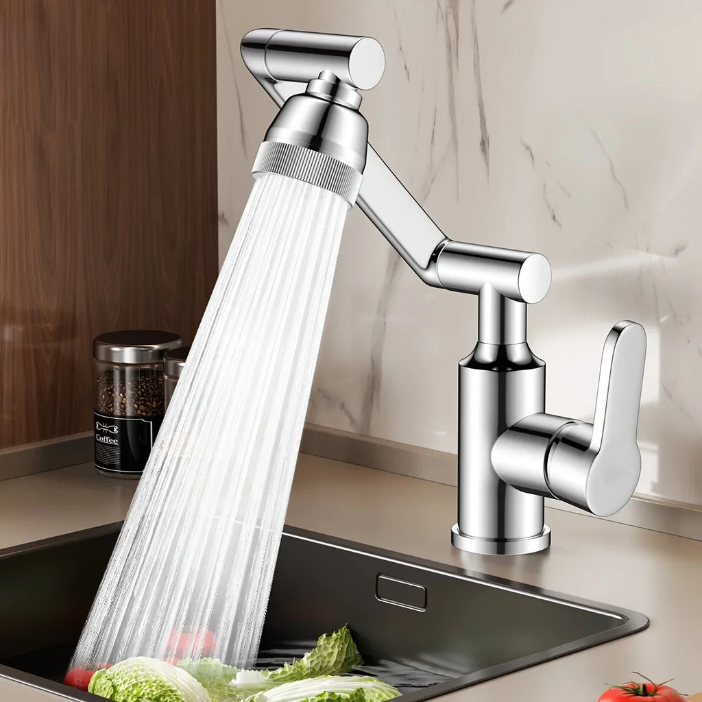304 Stainless Steel 360° Swivel High Arc Splash Proof Single Hole Mount Bathroom Sink WaterSaving Kitchen Faucet 2 Spray Modes,